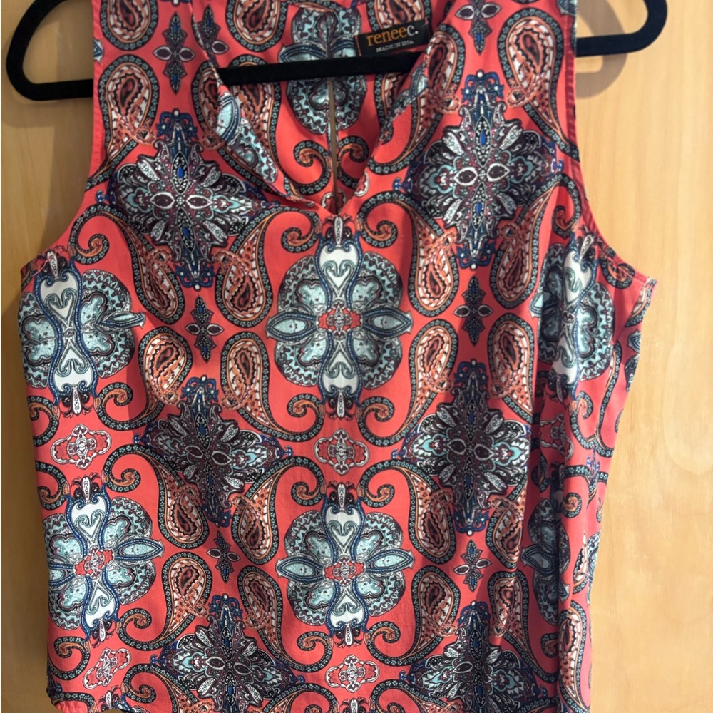 Renee C. Coral Paisley Print Sleeveless Camisole
